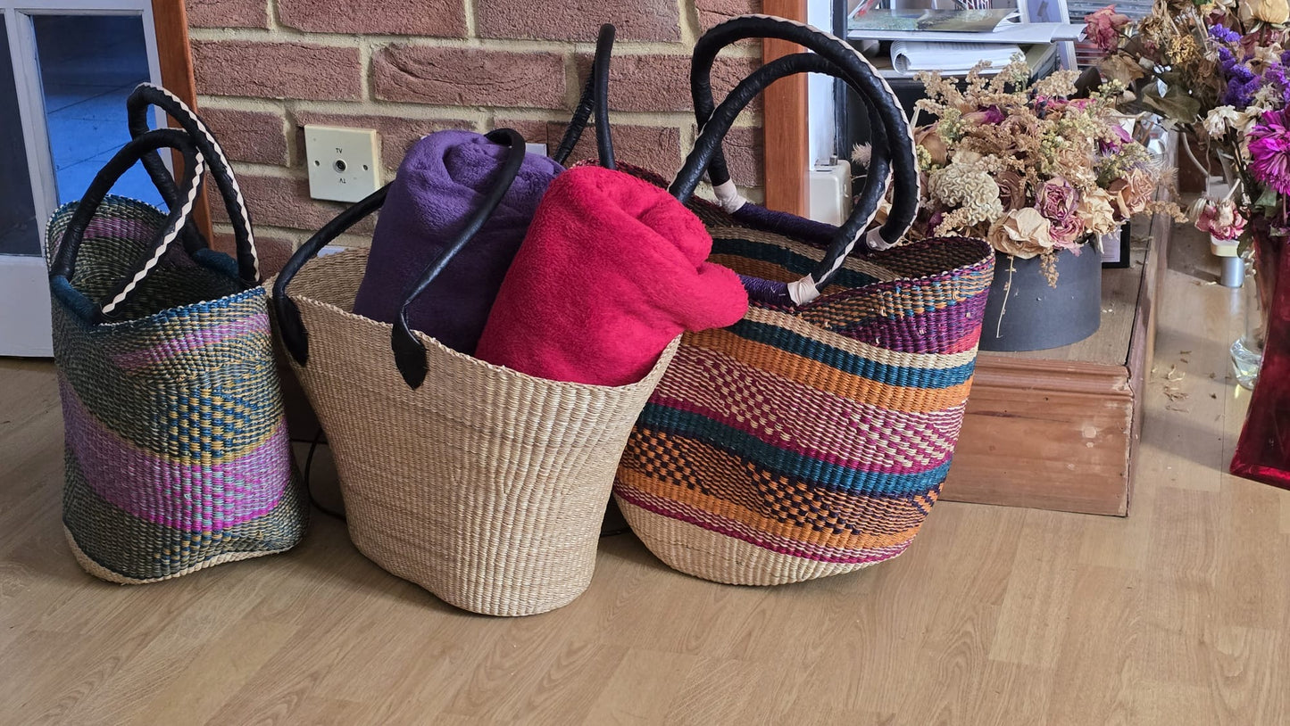 Large U-Shopper Bolga hand woven Basket