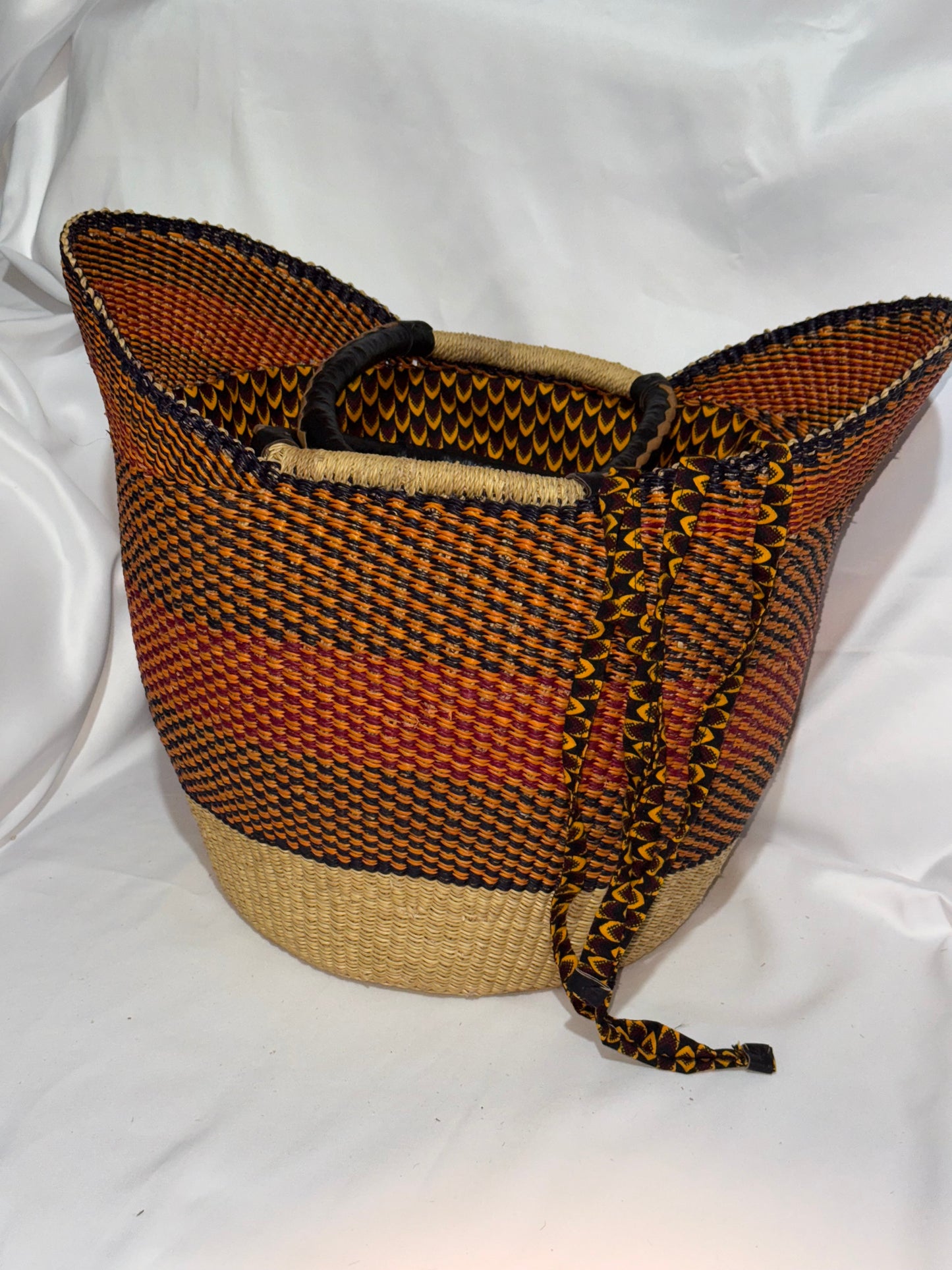 Large U basket with ankara fabric draw string & matching fan