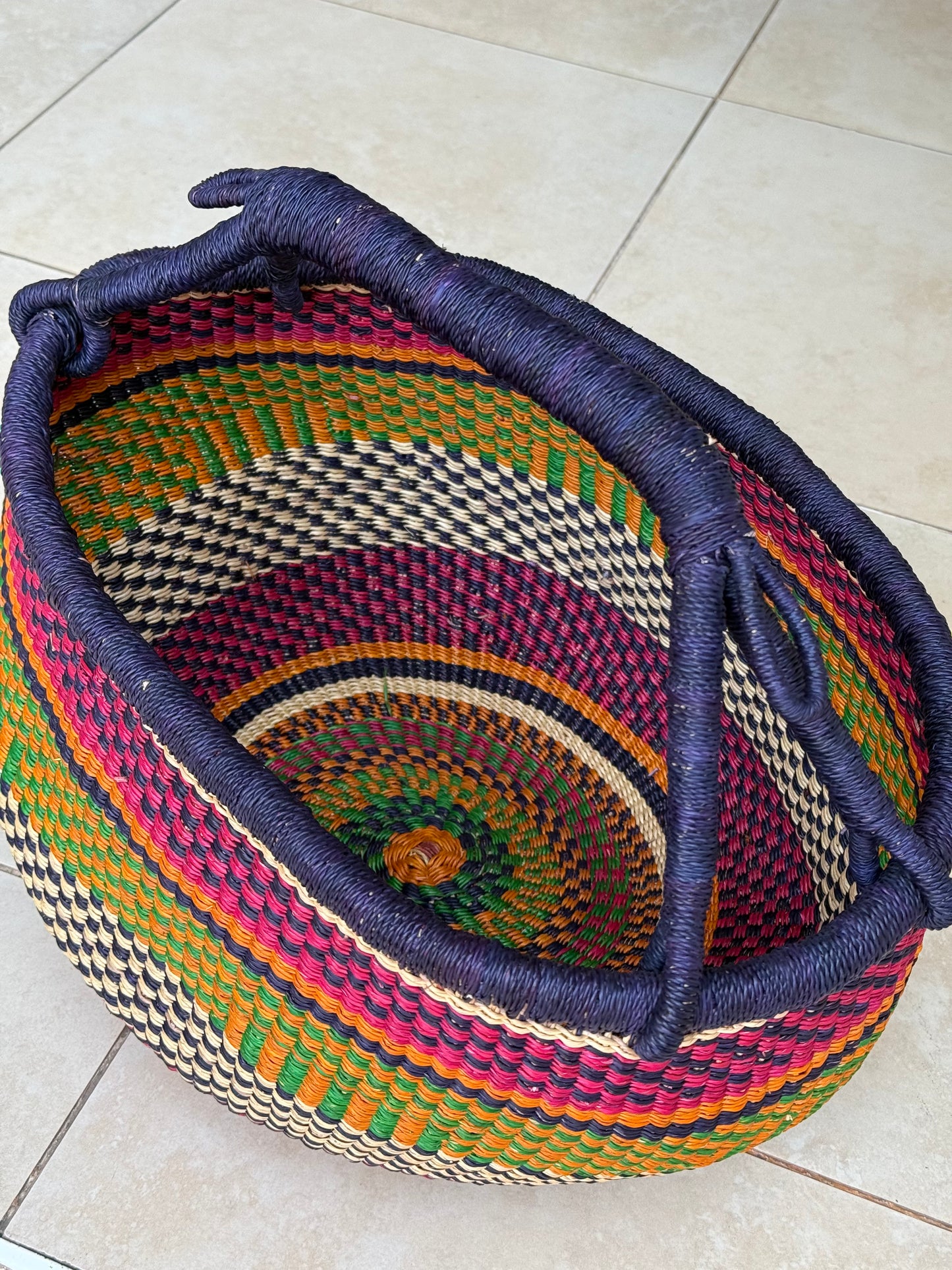 Large African Hand woven round basket
