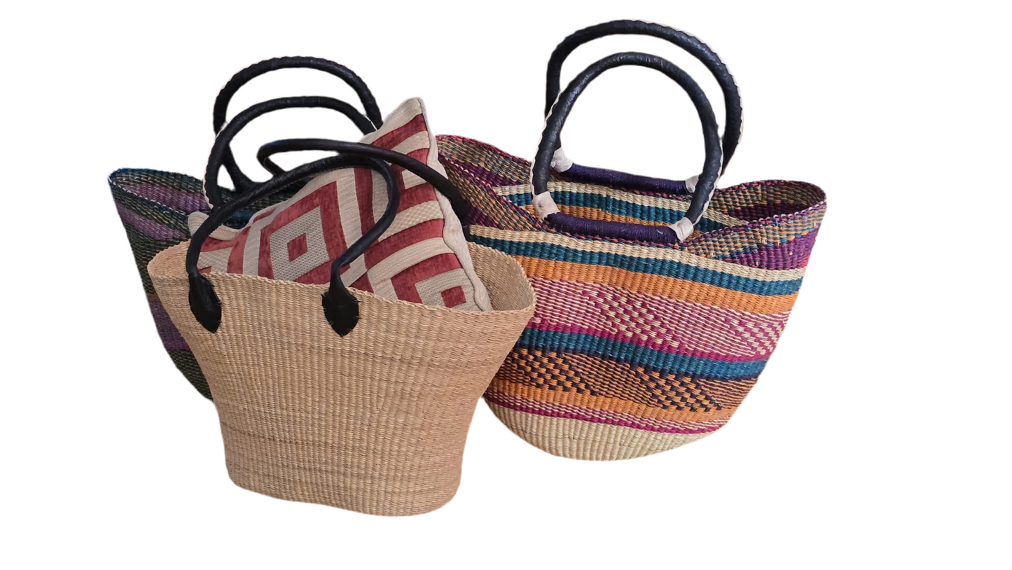 Large U-Shopper Bolga hand woven Basket