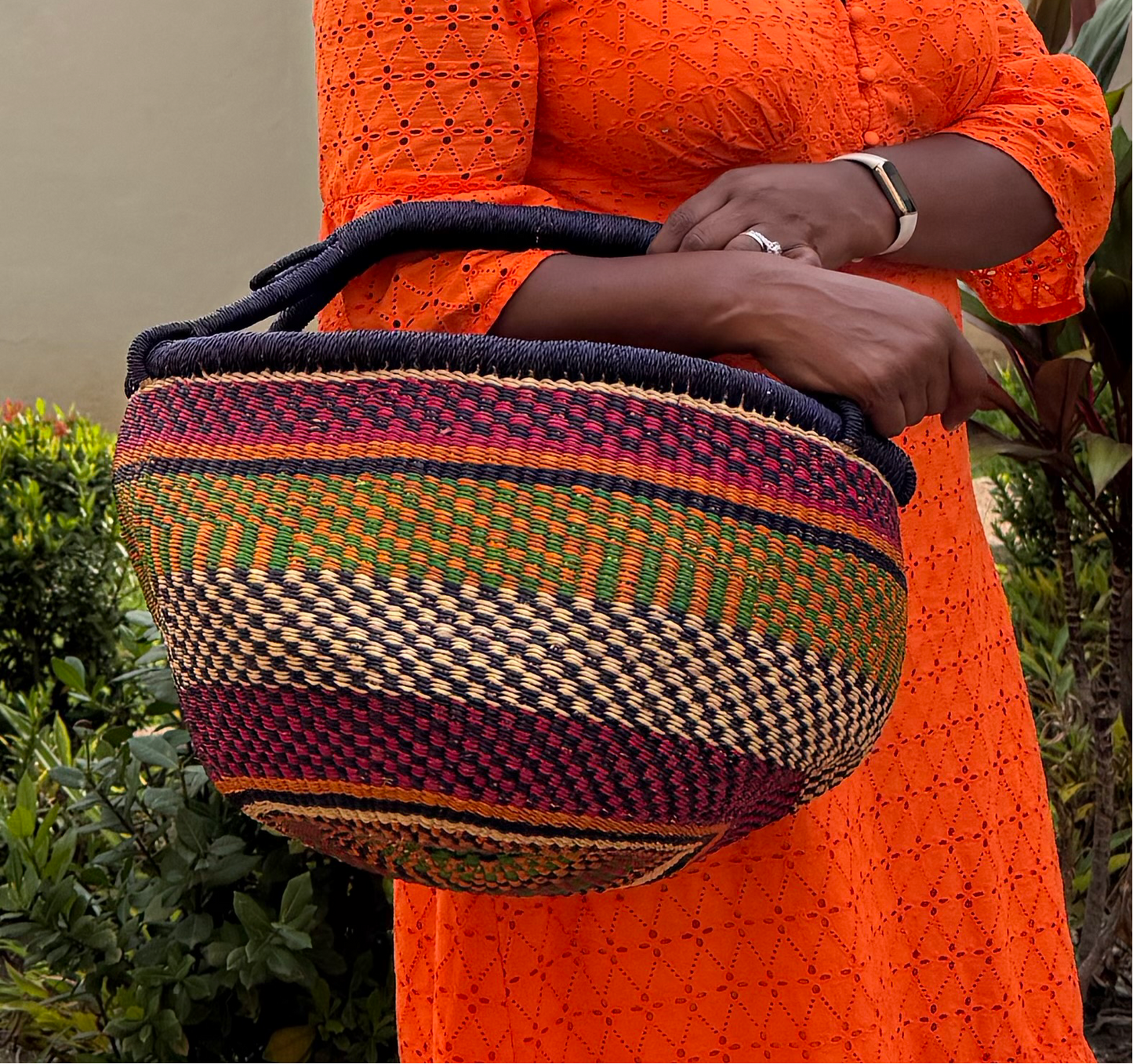 Large African Hand woven round basket