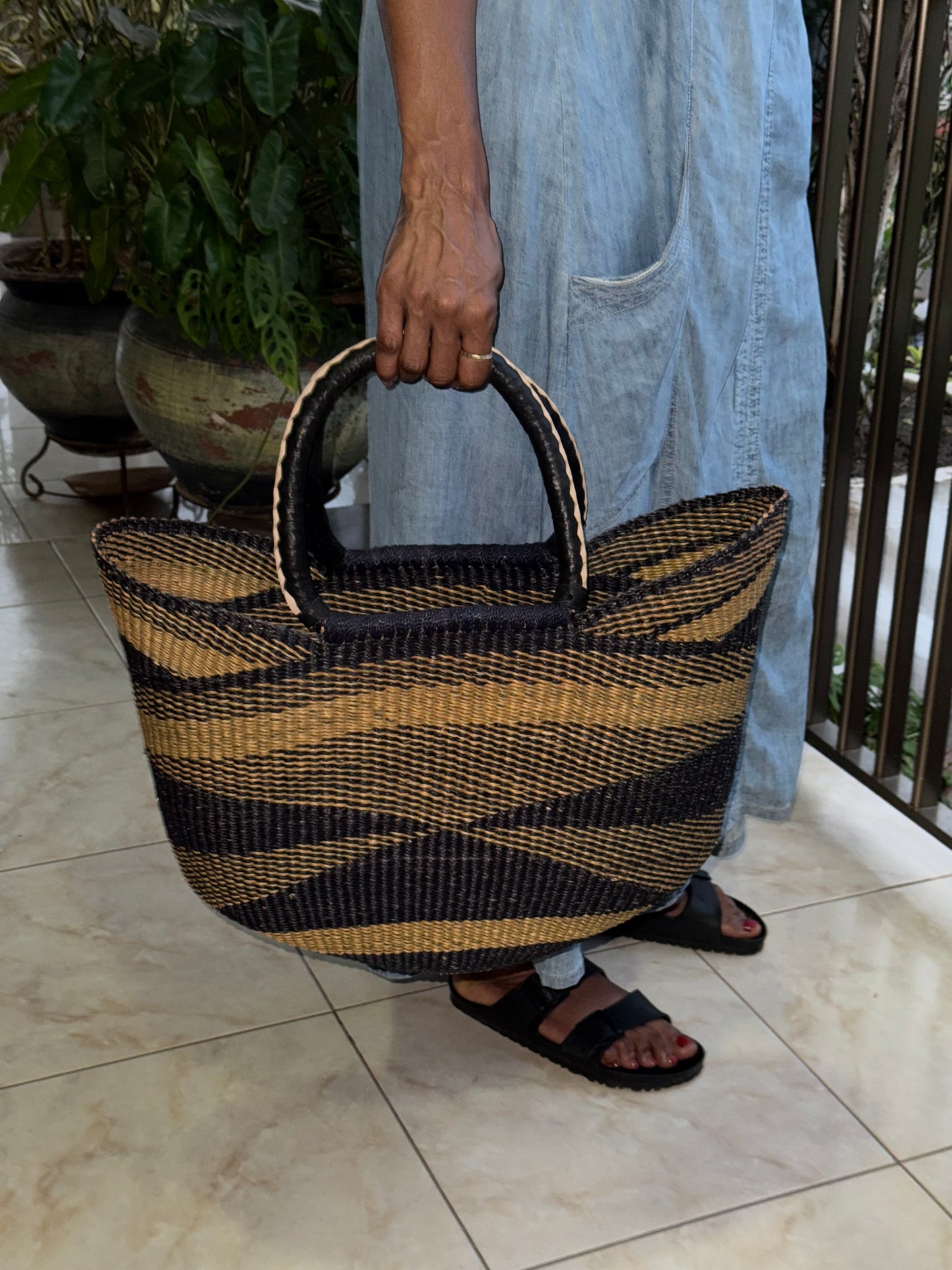 Large U-Shopper Bolga hand woven Basket